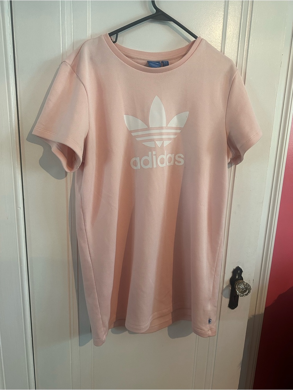 Adidas Trefoil Logo T-Shirt Dress in Light Pink, L